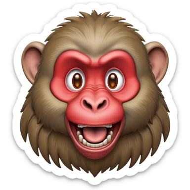 Cinematic Realistic Comical Baboon Portrait Emoji, Head tilted dramatically with an exaggeratedly amused expression, featuring a striking, ruggedly textured face with boldly expressive eyes full of playful disbelief, rendered with vivid, lifelike detail and natural earthy hues, high shine, dramatic yet playful, styled with an air of cheeky jungle mischief, soft glowing outline, capturing the essence of a spirited and over‐the‐top baboon that looks ready to chatter its way into viral fame! sticker