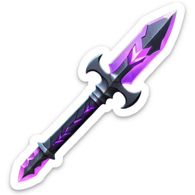 A Discord emoji of a sharpened obsidian blade with a glowing purple rune on the hilt. High-end fantasy style, sleek, metallic black, white background. sticker