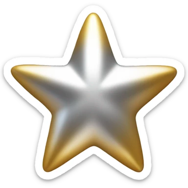 Create a silver star emoji identical to the classic gold star emoji (⭐️). It should match the same size, shape, and smooth shading, but in metallic silver. Keep the design simple and glossy, just like the original Apple star emoji. Rounded ends sticker