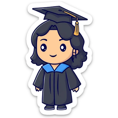happy latina graduate with long wavy black hair wearing graduation cap and gown sticker