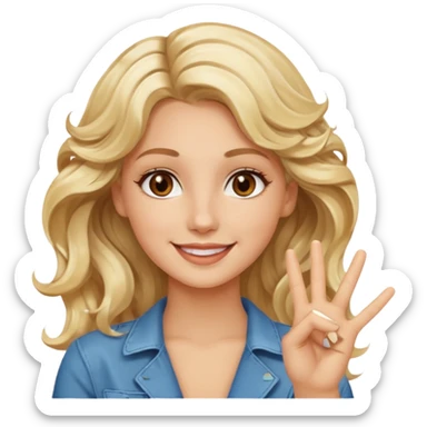 Luxury blonde model, brown eyes, wavy hair, peace sign sticker