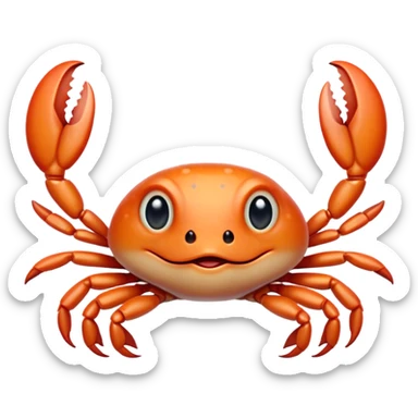 Cinematic Cute Baby Crab Portrait Emoji, Head tilted playfully and inquisitively, featuring an adorably small form with a delicately patterned carapace, round, sparkling eyes, and tiny, endearing pincers, Simplified yet irresistibly adorable features, highly detailed, glowing with a warm, friendly coastal glow, high shine, affectionate and lively, stylized with a touch of seaside whimsy, soft glowing outline, capturing the essence of a mischievous yet loving baby crab that seems as if it could pinch its way out of the screen into your arms! sticker