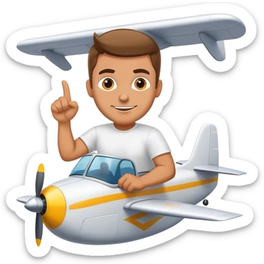 Man in white Tshirt driving a plane with a banner that says ARR sticker