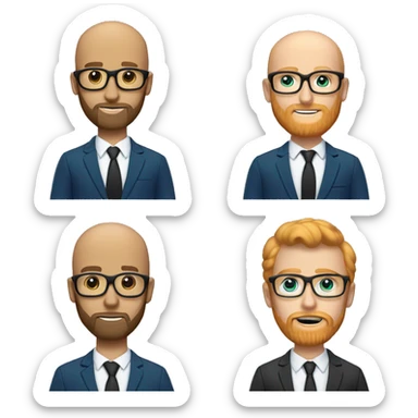 White groom with black glasses blue eyes no hair green suit strawberry blonde large beard sticker