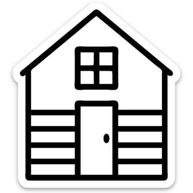 stylized emblem with a house outline, a window, a door, and horizontal siding lines, designed for a home improvement or builder brand sticker