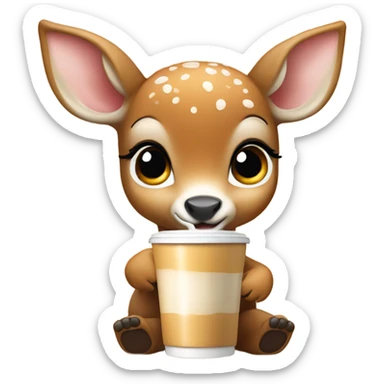 Baby deer drinking iced coffee sticker