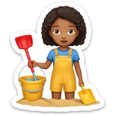 black kid girl with toy sand bucket and shovel sticker