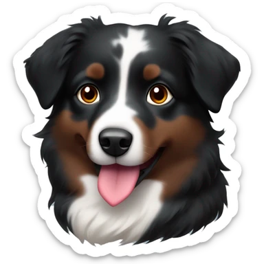 Small black australian shepherd dog with huge maroon heart sticker