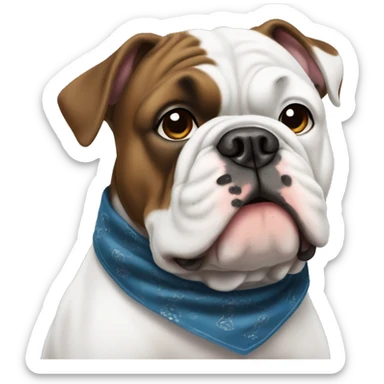 White and dark brown bulldog wearing bandana sticker