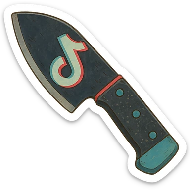 ghibli style illustration of a knife with TikTok theme, reversed blade sticker