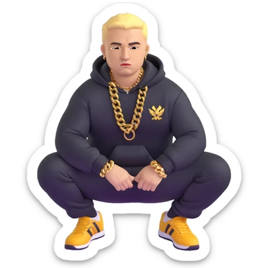 Russian gangster squatting, wearing a tracksuit and gold chain sticker