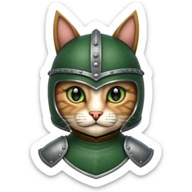 Crea un gato atigrado con armadura y casco medieval  sticker