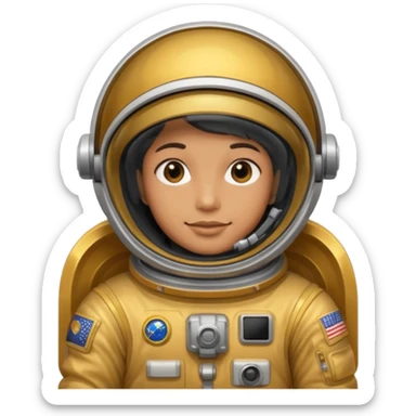 an astronaut without helmet and having golden suit sticker