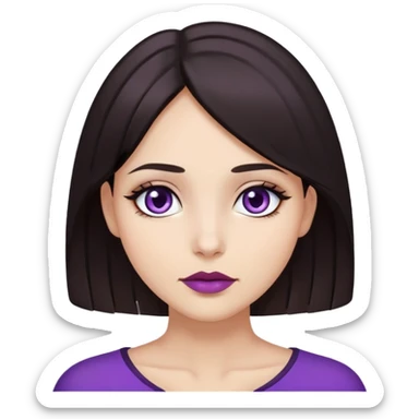 a girl with dark brown hair that is almost black and extends to her neck, dark brown eyes that are almost black, thin lips, and purple under-eye circles.  sticker