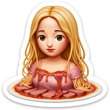  SPAM meat melted pink dripping sauce spaghetti monalisa portrait sticker