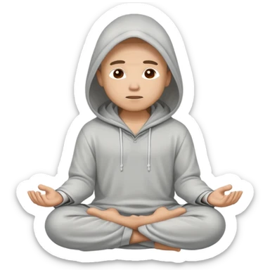 Man wearing light gray colored hood meditating sticker