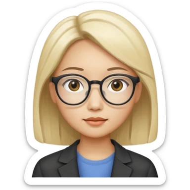 asian looking female with slight blonde hair with eye glasses, fair complexion not that pointed nose but slighty little eye please sticker