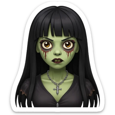 vampira gótica parda zumbi de cabelo longo e preto e franja e roupa com decote sticker