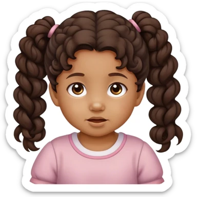 toddler with curly dark brown hair and pigtails with tan skin sticker