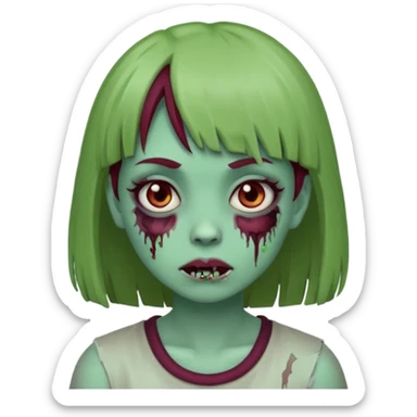 girl zombie with burgundy hair and bangs emoji, white background  sticker