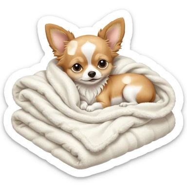 Long haired chihuahua, beige, with white chest and white socks, sleeping cutely under blanket sticker