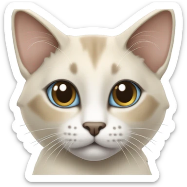 Thai breed adult cat with a light cream-brown body, dark gray nose and face, ears, and paws. sharp ears, and striking light blue eyes  sticker