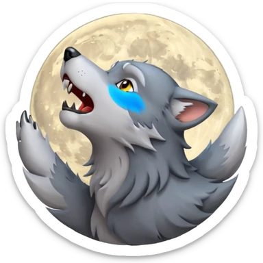 emoji of a howling wolf facing the moon, with its head tilted upward, simple cartoon style 🐺🌕 sticker