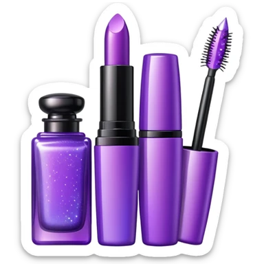 cosmetics (lipstick, perfume, mascara,..) with sparkle, purple sticker