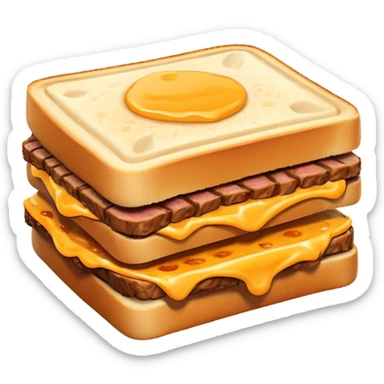 kavurma meat toasted sandwich object icon, grilled toasted bread, sautéed Turkish kavurma beef filling, melted cheese, juicy meat texture, golden brown crust, warm steam rising, 3D cartoon, mobile game icon style, centered, clean background, no text, no watermark sticker