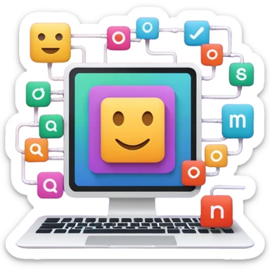 AI webflow on a computer - really complicated, sequences of squares connected to other squares, lines sticker