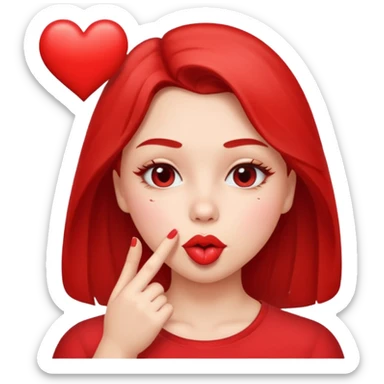 Emoji, girl's face blowing a kiss, puckered lips, small heart sticker