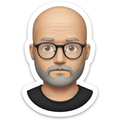 Bald man with salt and pepper beard and glasses and tattoos sticker