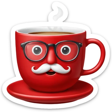talking teacup red with glassess and mustache sticker