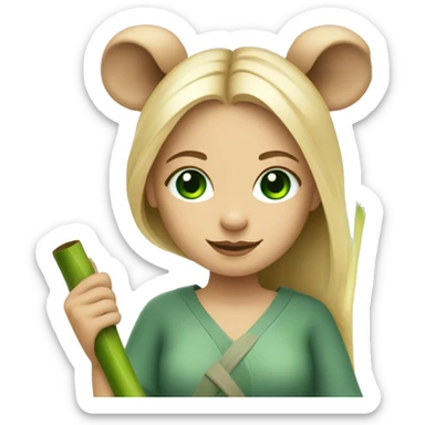 Girl with blonde hair and green eyes and koala ears holding bamboo stick  sticker