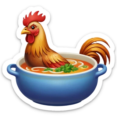 rooster next to a steaming bowl of soup emoji sticker