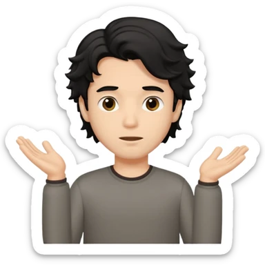 a guy shrugging his shoulders with a black little bit wavy hair sticker