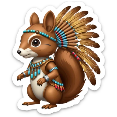 Full Robotic squirrel wearing native American regalia with feathers and beads sticker