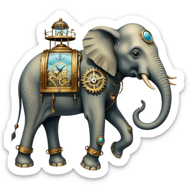 solarpunk steam-punk - surreal elephants from Salvador Dali's paintings in a dreamscape sticker