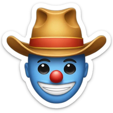 Classic Clown face emoji wearing a cowboy hat sticker