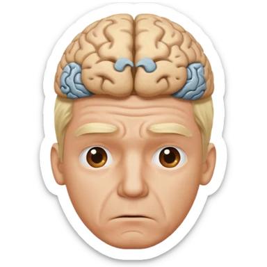 a worried blond man that dont know what to do and with the brain out of your opened head sticker