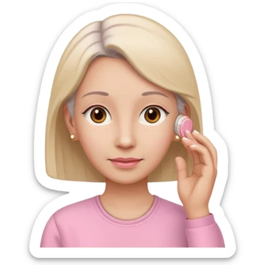 Memoji woman baju pink muka,telinga warna cream, telinga pakai alat dengar warna beinge sticker