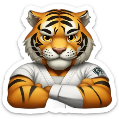 Tiger with evil face   jiu jitsu with his arms crossed sticker