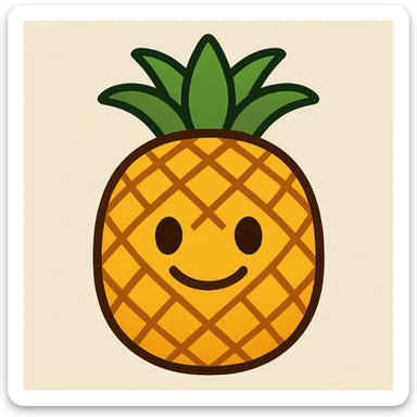 Create a pineapple emoji in a flat toon style with flat, simple shapes, soft shading, bold outlines, and a friendly emoji look, closely matching the reference image. sticker
