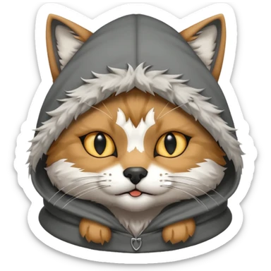 a cat with a wolf's hood on its head
 sticker