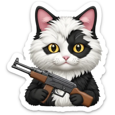 black and white cat with an ak47 gun sticker