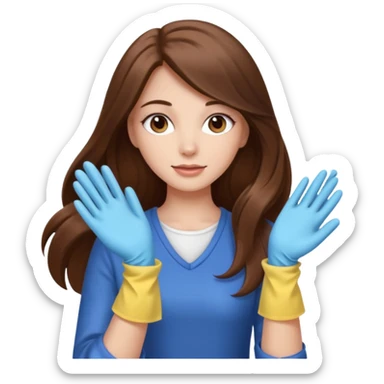 beautiful girl with long brown hair cleaning sticker