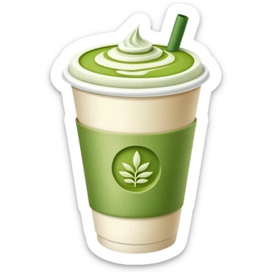 a matcha latte ona a paper cup with a lid sticker