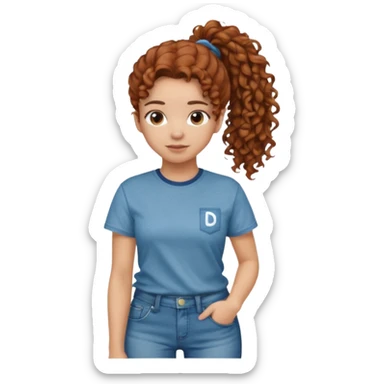 Girl with chestnut colored curly hair in a ponytail, and then a drake shirt and loose jeans sticker