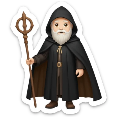A wandering philosopher in a long black cloak with a staff sticker