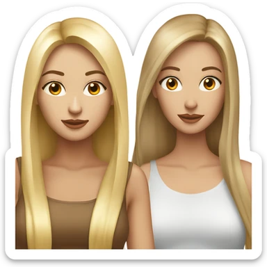 beautiful woman with long straight blonde hair kissing beautiful woman with long straight brown hair sticker